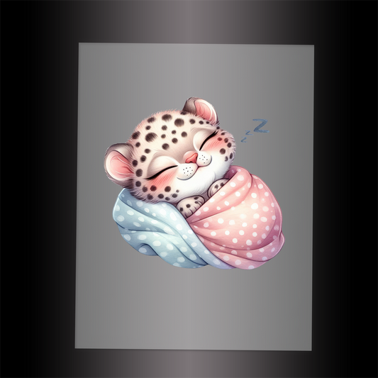 (DTF-1042) SLEEPING LEOPARD IN BLANKET - Garment Transfer