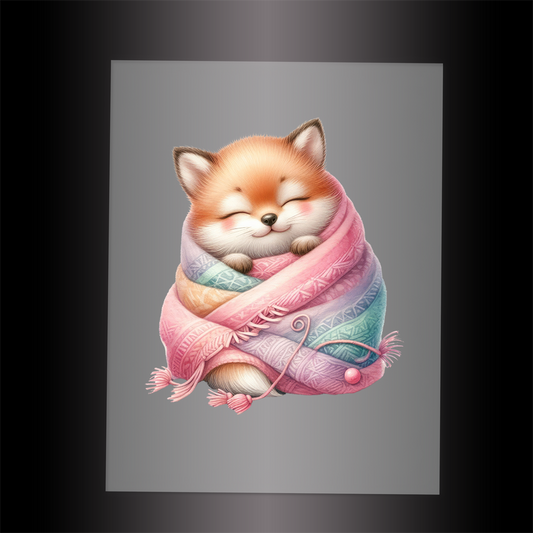 (DTF-1043) SLEEPING FOX IN BLANKET - Garment Transfer