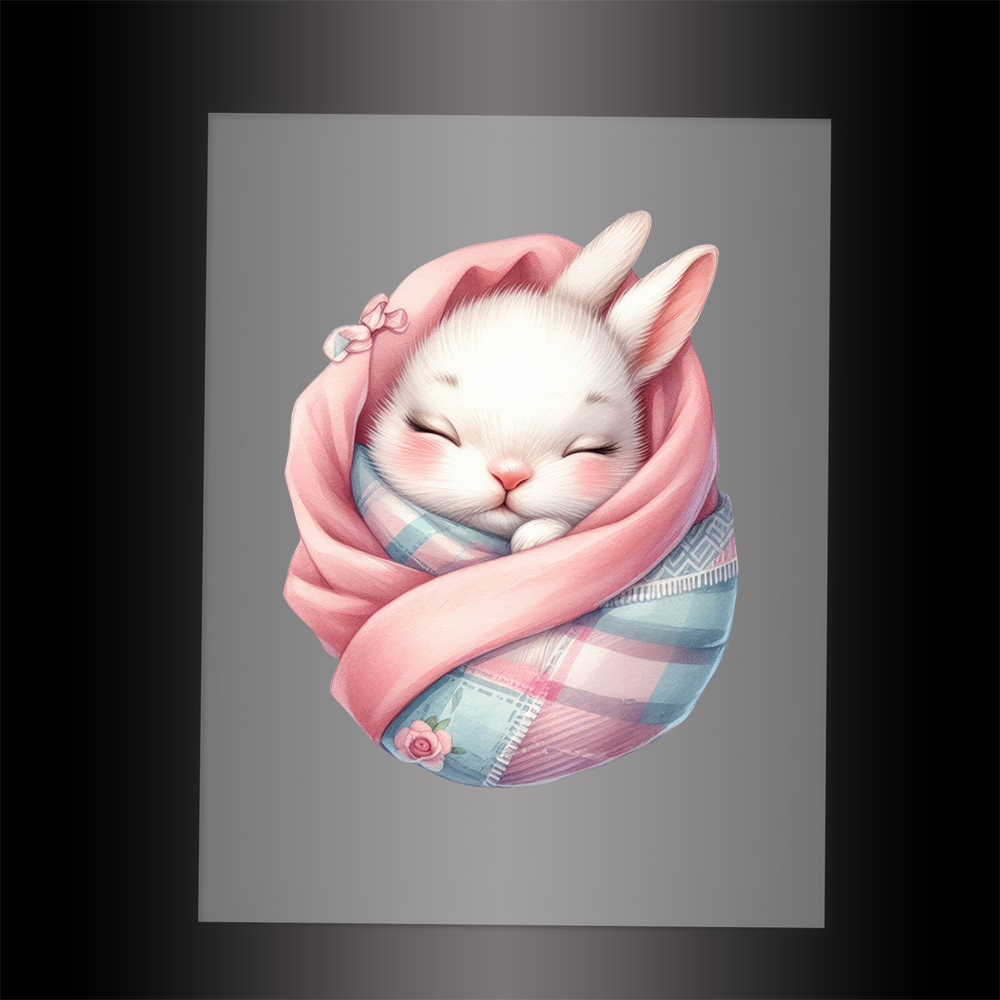 (DTF-1044) SLEEPING BUNNY IN BLANKET - Garment Transfer