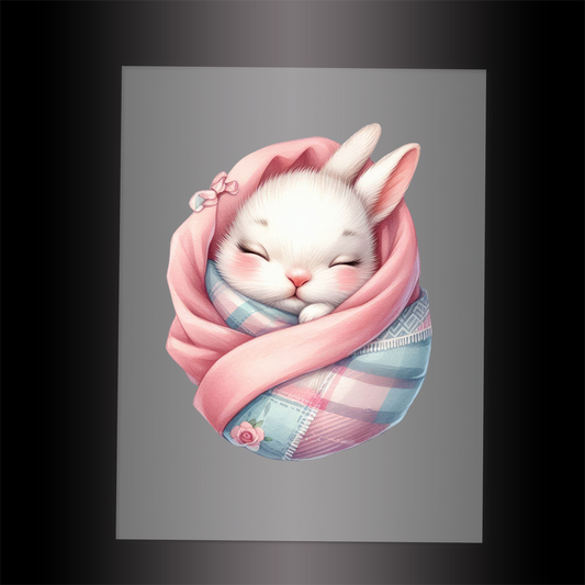 (DTF-1044) SLEEPING BUNNY IN BLANKET - Garment Transfer
