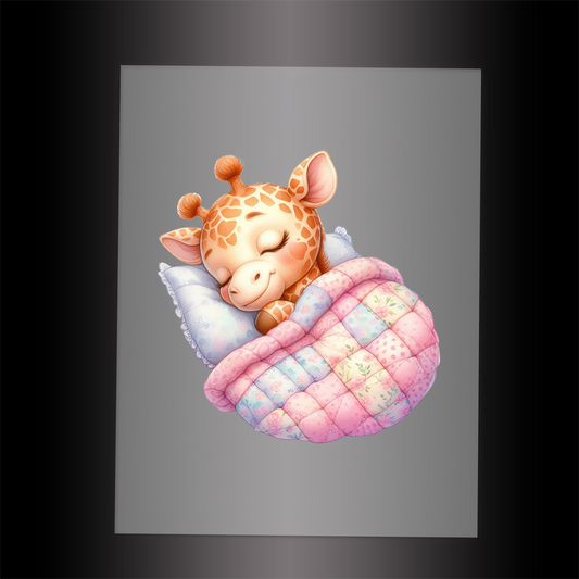 (DTF-1045) SLEEPING GIRAFFE IN BLANKET - Garment Transfer