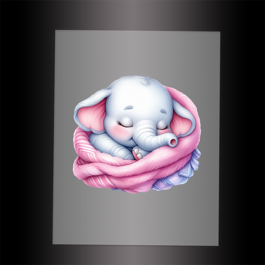 (DTF-1046) SLEEPING ELEPHANT IN BLANKET - Garment Transfer