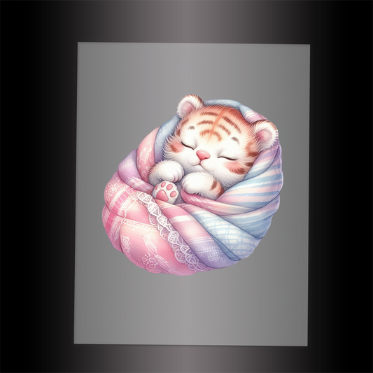 (DTF-1048) SLEEPING TIGER IN BLANKET - Garment Transfer