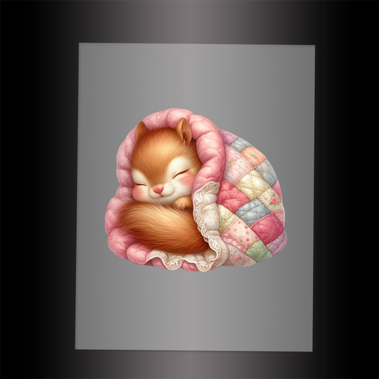 (DTF-1049) SLEEPING SQUIRREL IN BLANKET - Garment Transfer
