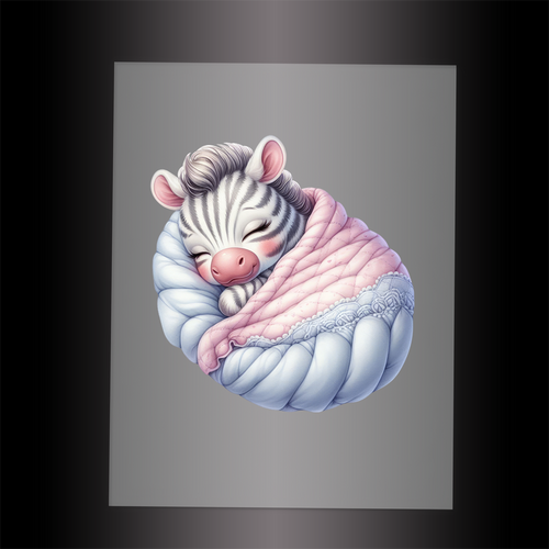 (DTF-1050) SLEEPING ZEBRA IN BLANKET - Garment Transfer