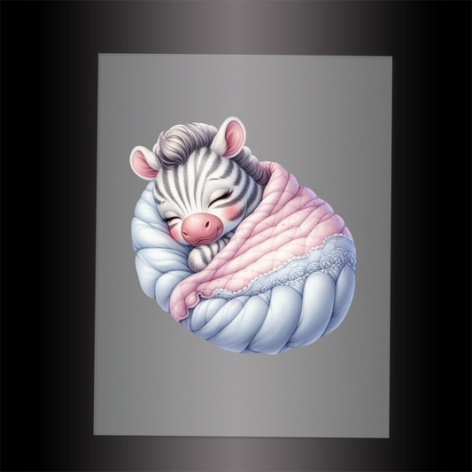 (DTF-1050) SLEEPING ZEBRA IN BLANKET - Garment Transfer