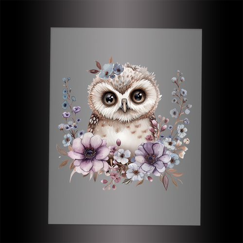 (DTF-1051) BABY OWL FLORAL - Garment Transfer