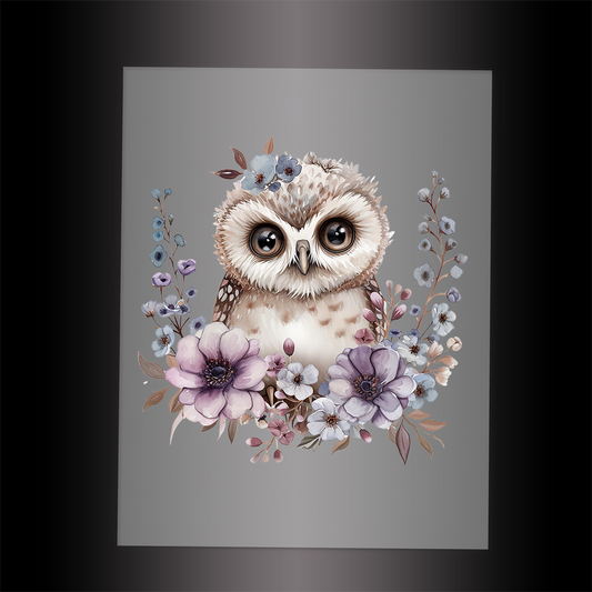 (DTF-1051) BABY OWL FLORAL - Garment Transfer