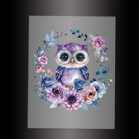(DTF-1052) BABY OWL FLORAL - Garment Transfer
