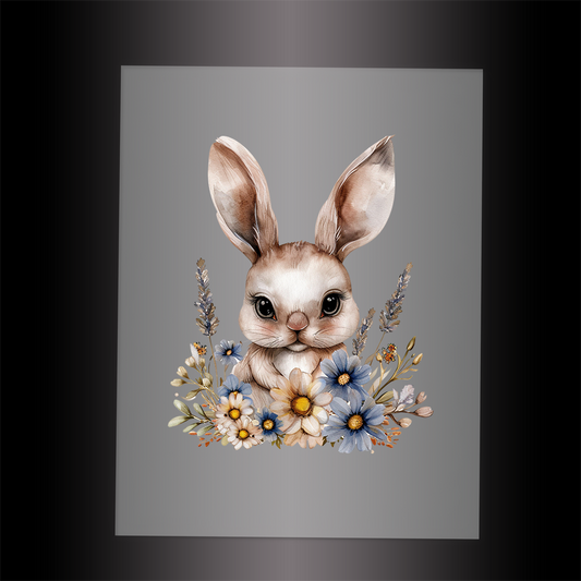 (DTF-1053) BABY RABBIT FLORAL - Garment Transfer