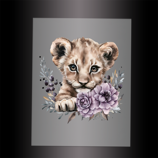(DTF-1054) BABY LION FLORAL - Garment Transfer