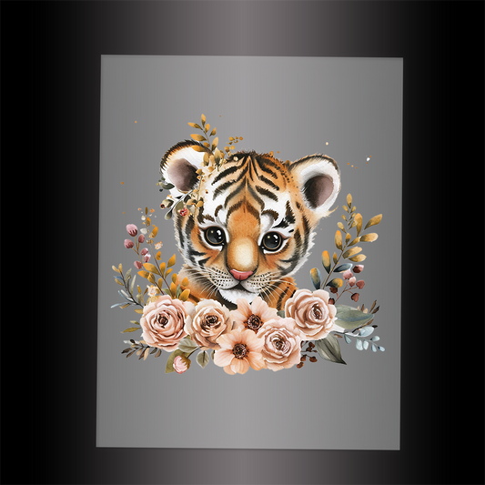 (DTF-1056) BABY TIGER FLORAL - Garment Transfer