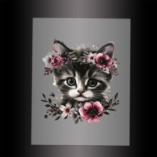 (DTF-1057) BABY KITTEN FLORAL - Garment Transfer