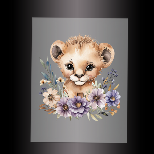 (DTF-1058) BABY LION FLORAL - Garment Transfer