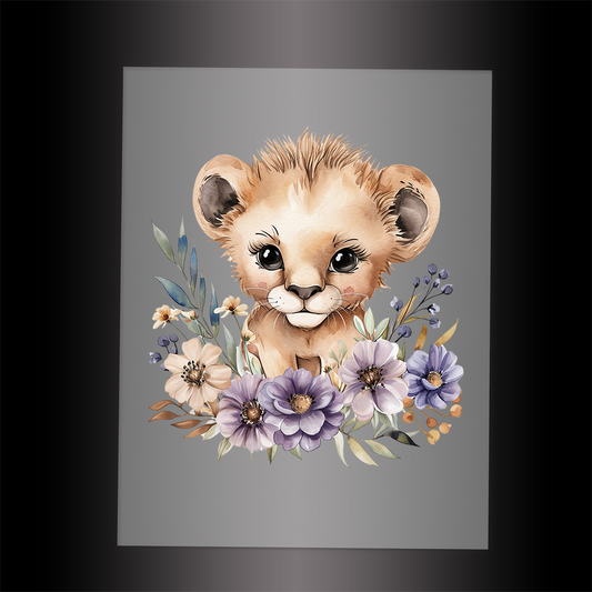 (DTF-1058) BABY LION FLORAL - Garment Transfer