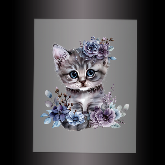 (DTF-1060) BABY KITTEN FLORAL - Garment Transfer