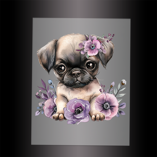(DTF-1061) BABY PUPPY FLORAL - Garment Transfer