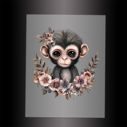 (DTF-1062) BABY MONKEY FLORAL - Garment Transfer