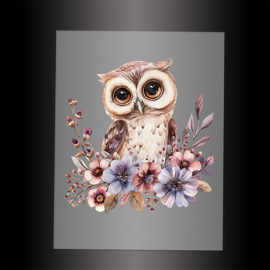 (DTF-1063) BABY OWL FLORAL - Garment Transfer