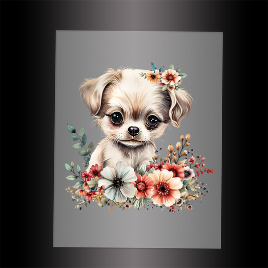 (DTF-1066) BABY PUPPY FLORAL - Garment Transfer