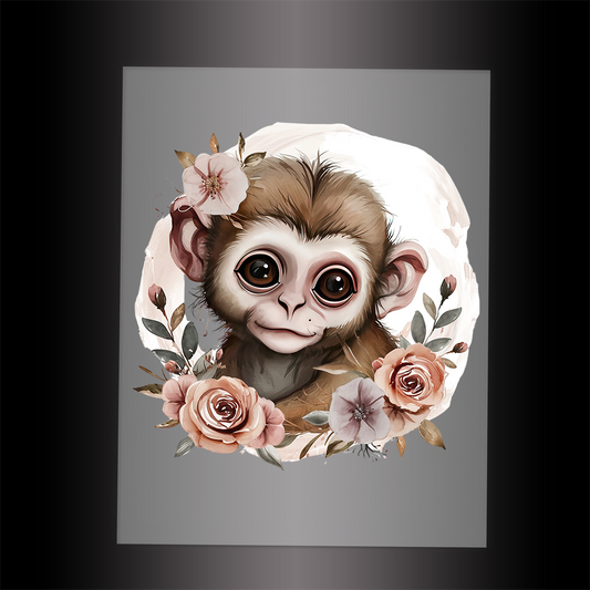 (DTF-1068) BABY MONKEY FLORAL - Garment Transfer