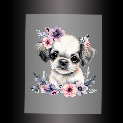 (DTF-1069) BABY PUPPY FLORAL - Garment Transfer