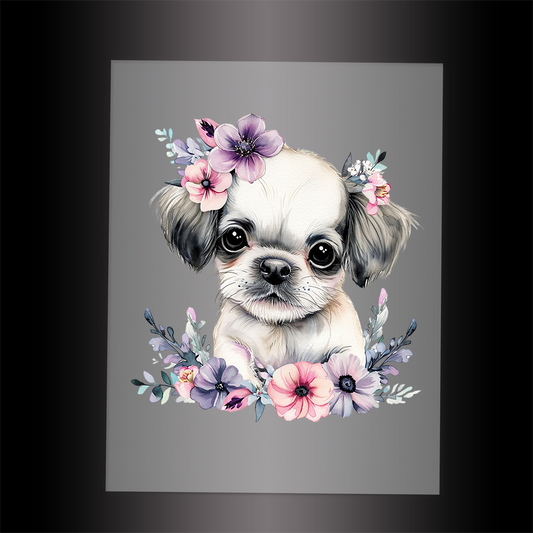 (DTF-1069) BABY PUPPY FLORAL - Garment Transfer