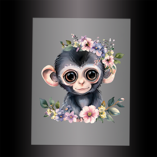 (DTF-1070) BABY MONKEY FLORAL - Garment Transfer