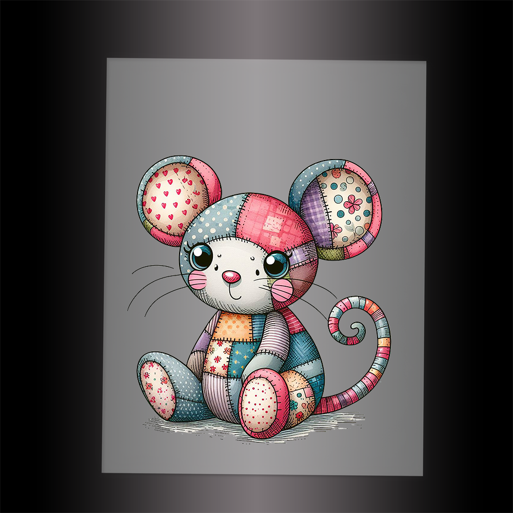 (DTF-1103) PATCHWORK MOUSE - Garment Transfer