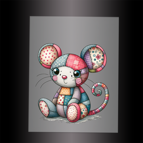 (DTF-1103) PATCHWORK MOUSE - Garment Transfer
