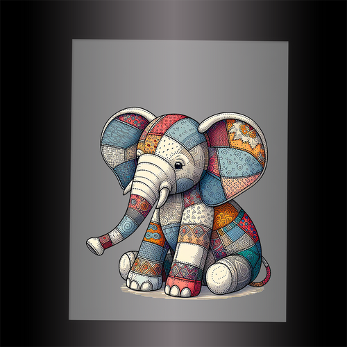 (DTF-1105) PATCHWORK ELEPHANT - Garment Transfer