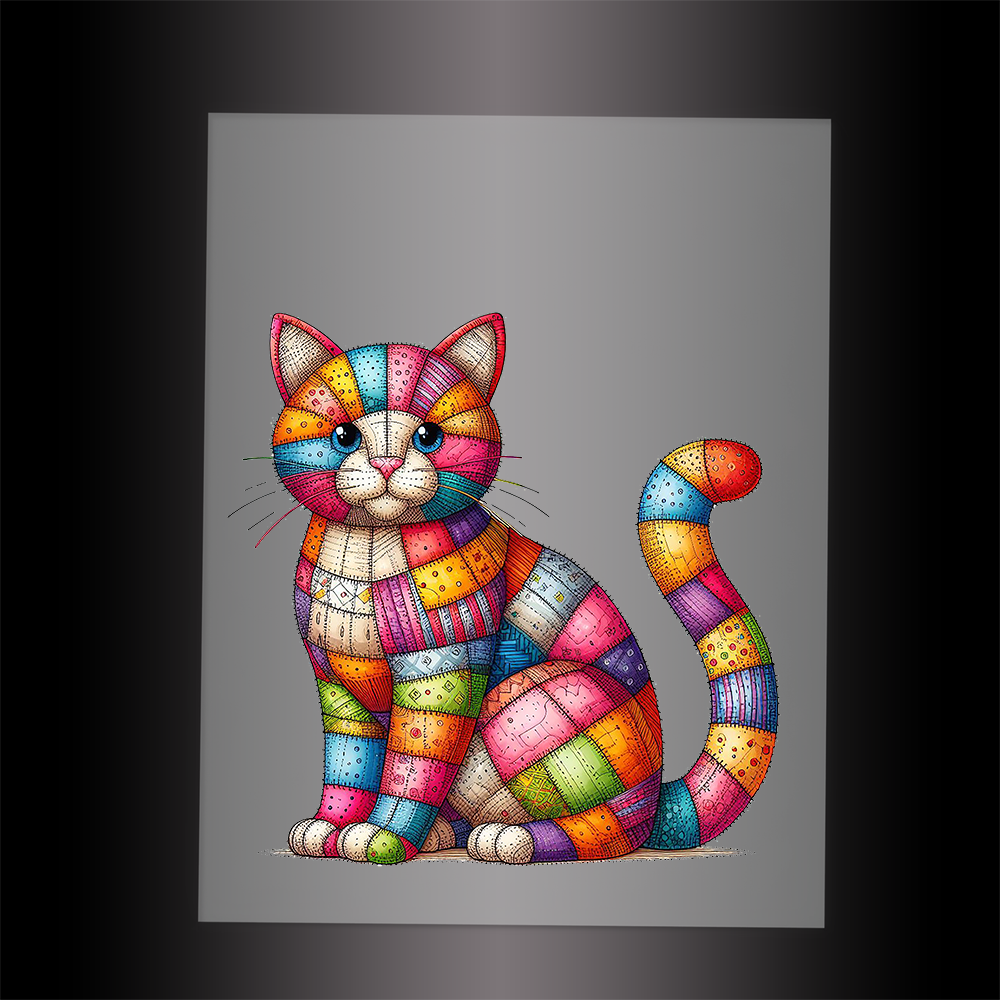 (DTF-1107) PATCHWORK CAT - Garment Transfer