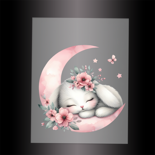 (DTF-1125) SLEEPING BUNNY PINK 2 - Garment Transfer