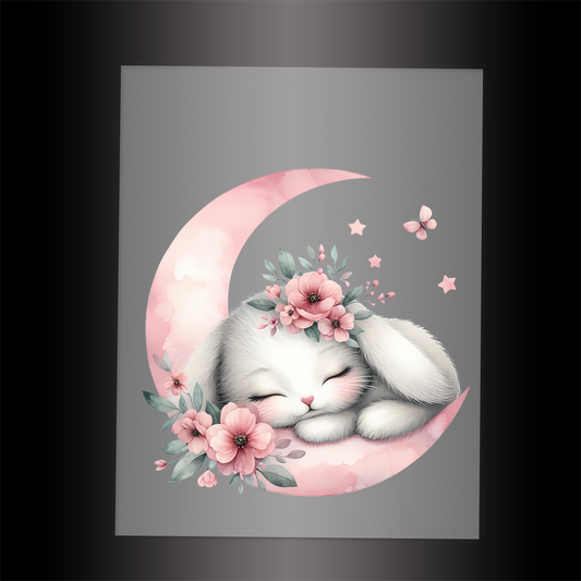 (DTF-1125) SLEEPING BUNNY PINK 2 - Garment Transfer