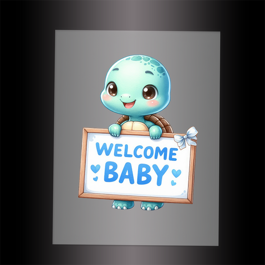 (DTF-1127) TURTLE - WELCOME BABY BLUE - Garment Transfer