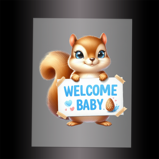 (DTF-1128) SQUIRREL - WELCOME BABY BLUE - Garment Transfer
