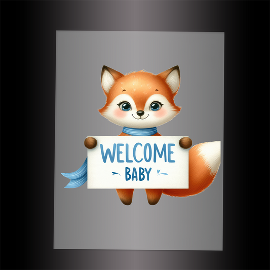 (DTF-1129) FOX - WELCOME BABY BLUE - Garment Transfer