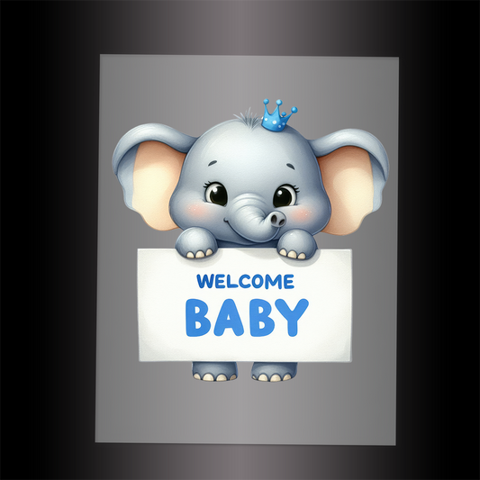 (DTF-1130) ELEPHANT - WELCOME BABY BLUE - Garment Transfer