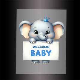 (DTF) ELEPHANT - WELCOME BABY BLUE - Garment Transfer