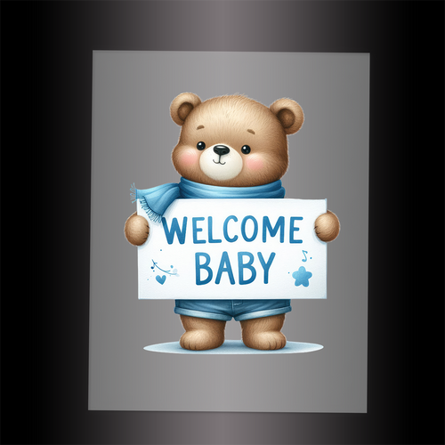 (DTF-1131) BEAR - WELCOME BABY BLUE - Garment Transfer