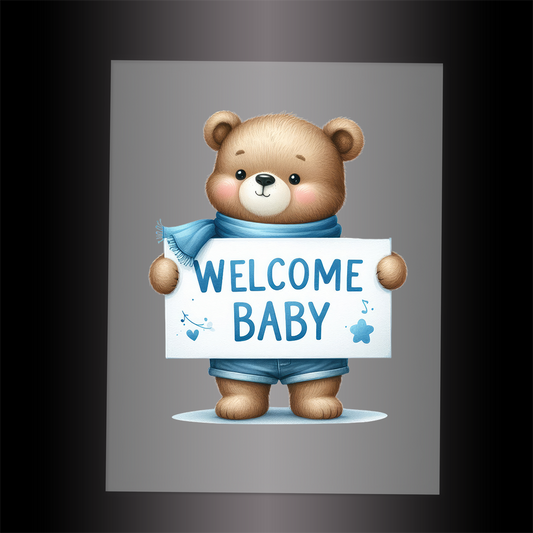 (DTF-1131) BEAR - WELCOME BABY BLUE - Garment Transfer
