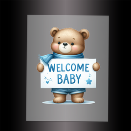 (DTF) BEAR - WELCOME BABY BLUE - Garment Transfer