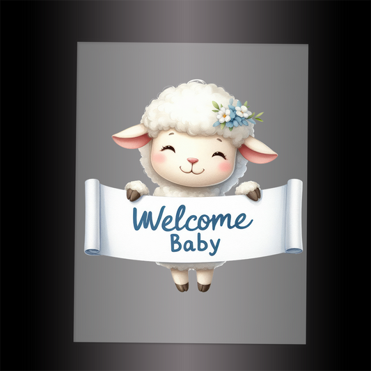 (DTF-1132) LAMB - WELCOME BABY BLUE - Garment Transfer