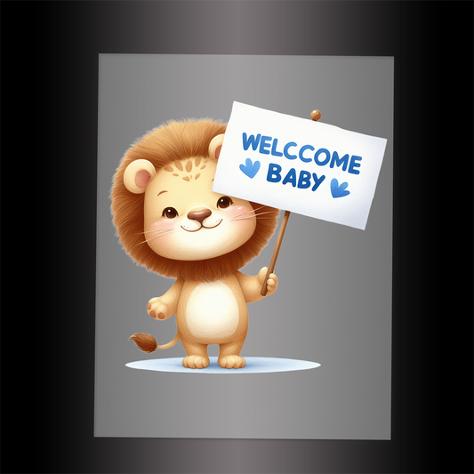 (DTF-1133) LION - WELCOME BABY BLUE - Garment Transfer