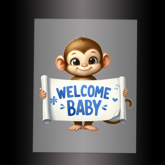 (DTF-1134) MONKEY - WELCOME BABY BLUE - Garment Transfer