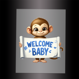 (DTF) MONKEY - WELCOME BABY BLUE - Garment Transfer