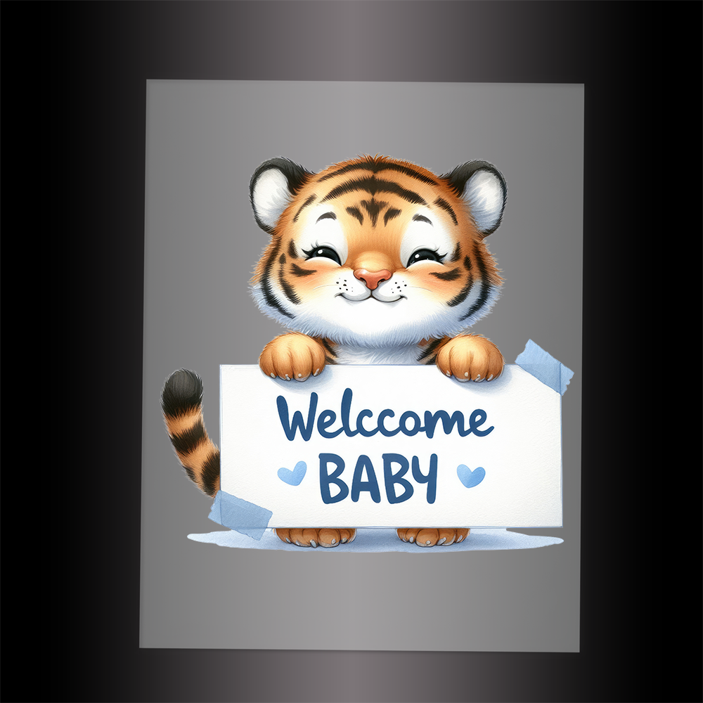 (DTF-1135) TIGER - WELCOME BABY BLUE - Garment Transfer