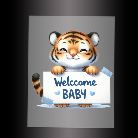 (DTF-1135) TIGER - WELCOME BABY BLUE - Garment Transfer