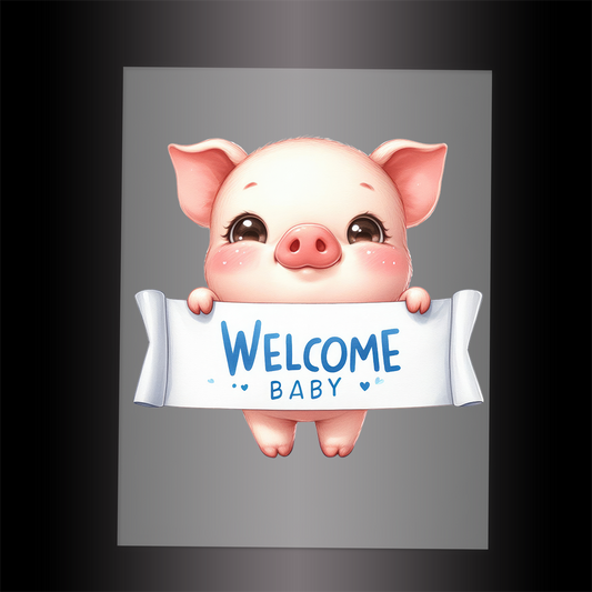 (DTF-1137) PIG - WELCOME BABY BLUE - Garment Transfer