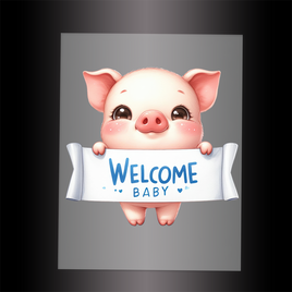 (DTF) PIG - WELCOME BABY BLUE - Garment Transfer